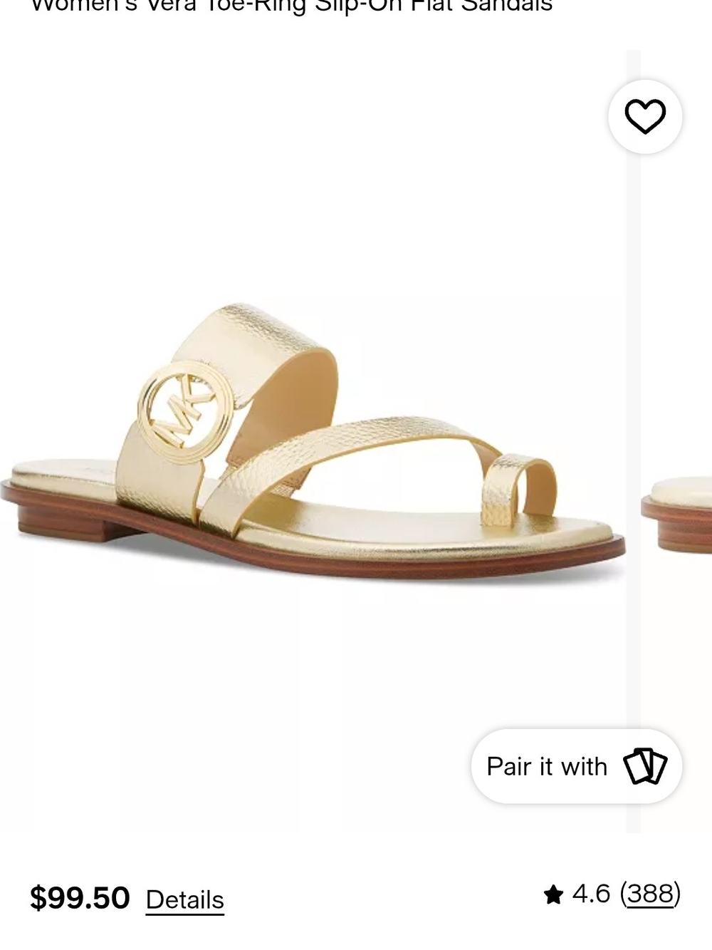 Michael Kors Metallic Gold Leather Toe-Ring Slide Sandals/BNIB